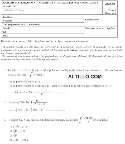 2º Parcial D Análisis Matemático 2022 UBA XXI