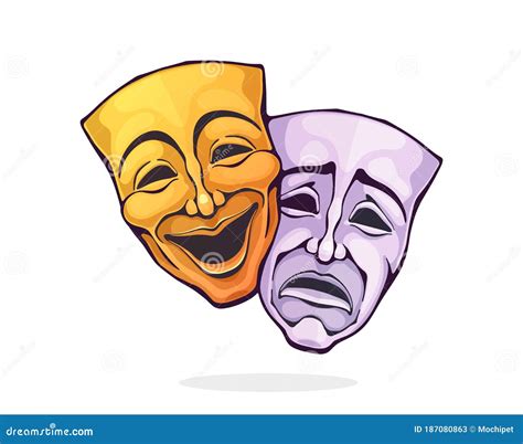 Two Theatrical Comedy and Drama Mask. Bipolar Disorder Symbol. Positive and Negative Emotion ...