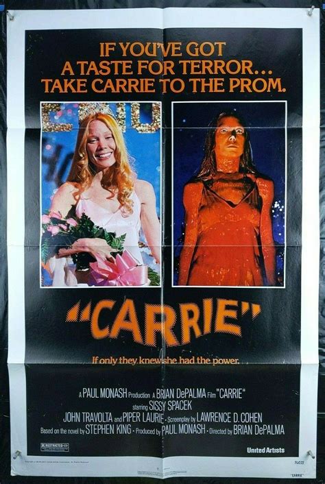 CARRIE Movie Poster 1976 Original 1Sheet Sissy Spacek John Travolta ...