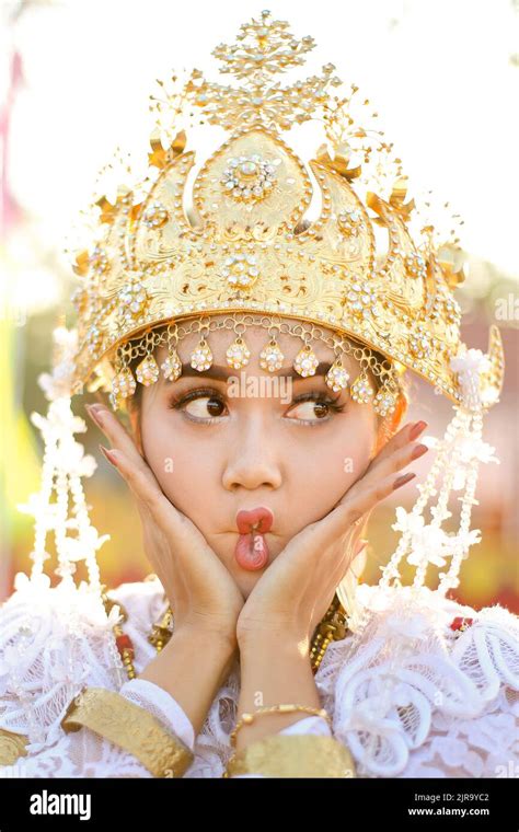 Beautiful Cute Portrait Young Asian Woman Wearing Traditional