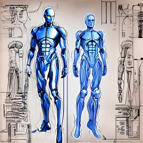 Blueprint Of A Lineart An Androidman Cyborg Multiple Perspectives