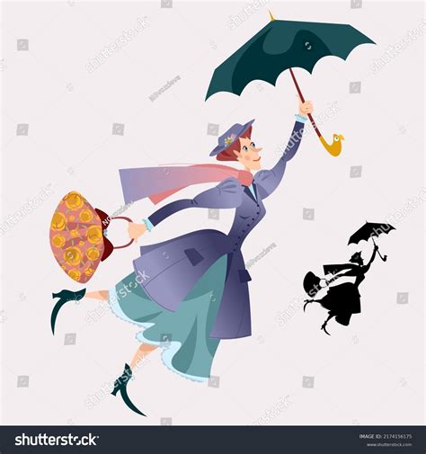 Mary Poppins Flying Silhouette Vector