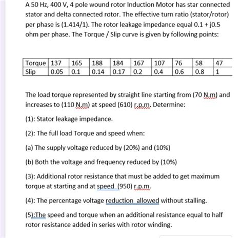 Solved A 50 Hz 400 V 4 Pole Wound Rotor Induction Motor Chegg