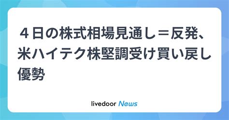 4日の株式相場見通し＝反発、米ハイテク株堅調受け買い戻し優勢 ライブドアニュース