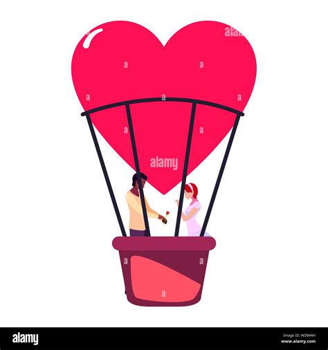 Couple Romance Travel Hot Air Balloon Vector Illustration Stock Vector Image Art Alamy