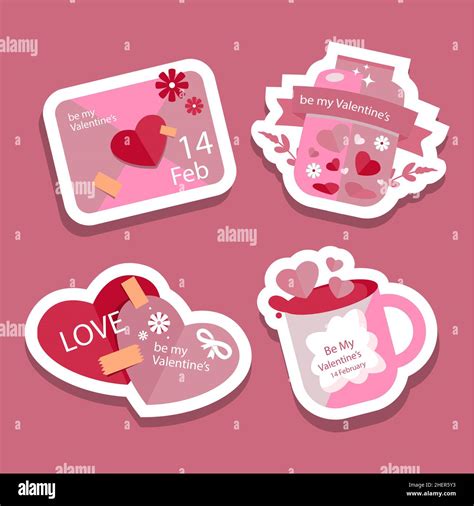 Flat Valentines Day Stickers Set Vector Illustration Stock Vector Image