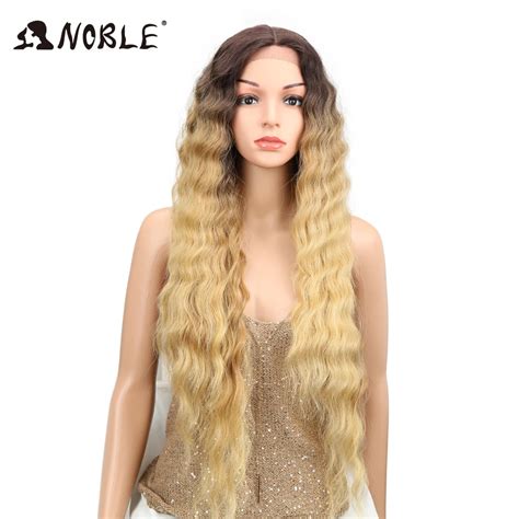 Noble Inch Long Hair Platinum Blonde Wig Wavy Middle Deep Part Ombre High Temperature Fiber