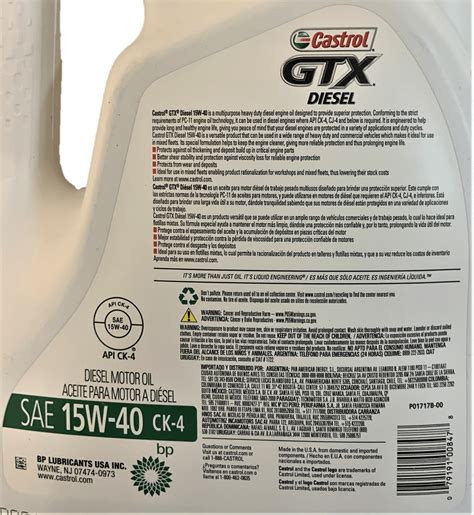 Castrol GTX SAE 15W-40 Diesel Motor Oil | The Petroleum Quality Institute of America