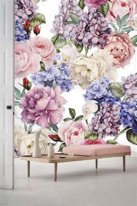 Spring Floral Wallpaper Wall Mural Peel And Stick Remove Etsy