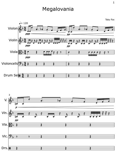 Megalovania Sheet Music For Violin Viola Cello Drum Set