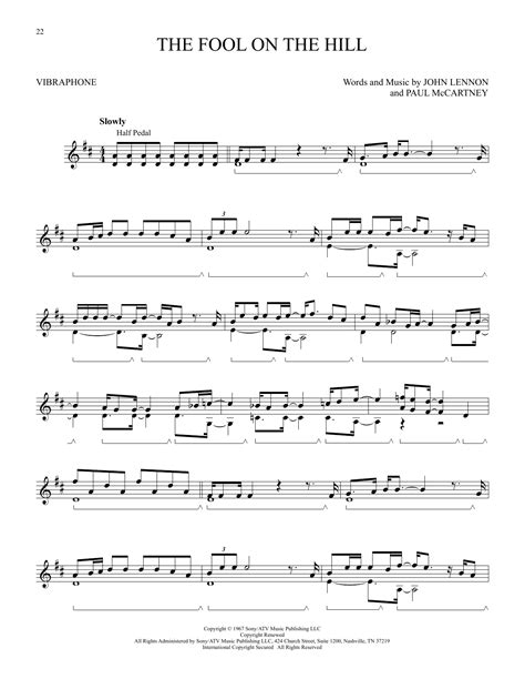 The Fool On The Hill By The Beatles Sheet Music For Vibraphone Solo At