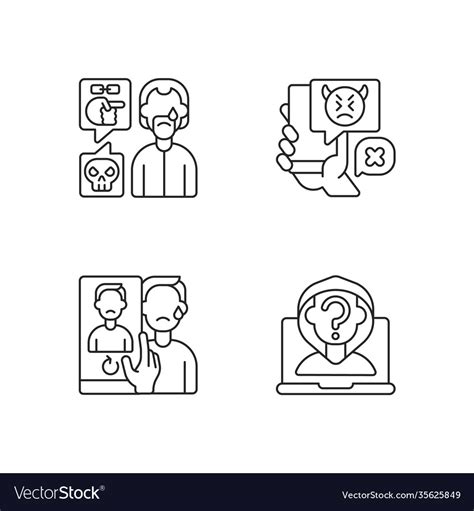 Cyberbullying And Discrimination Linear Icons Set Vector Image