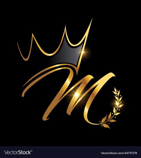 Vector Illustration Of Gold Crown And Leaf Monogram Initial Letter M In