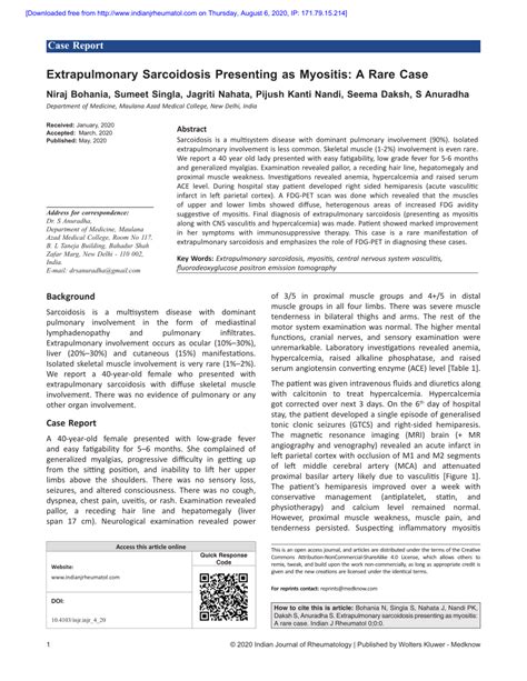 Pdf Extrapulmonary Sarcoidosis Presenting As Myositis A Rare Case