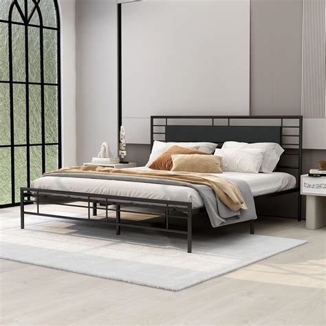 Nnv Metal King Size Platform Bed Frame With Headboard And