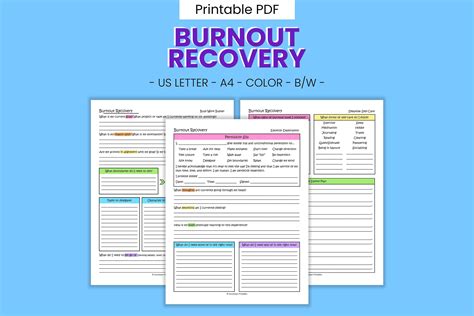 Burnout Recovery Printable Therapy Worksheets - Self-help Journal