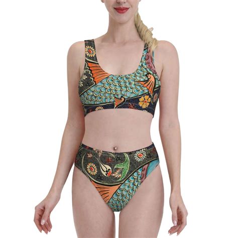 Lukts Women High Waisted Bikini Set Rich Fish Swimsuit 2 Piece Bathing