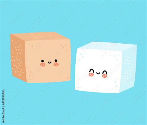 Cute Funny Happy White And Brown Sugar Piece Cube Character Vector