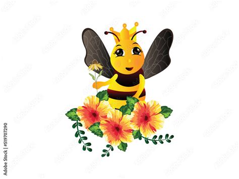 Cute Bee Mascot Character Vector Illustration Queen Bee Cartoon With