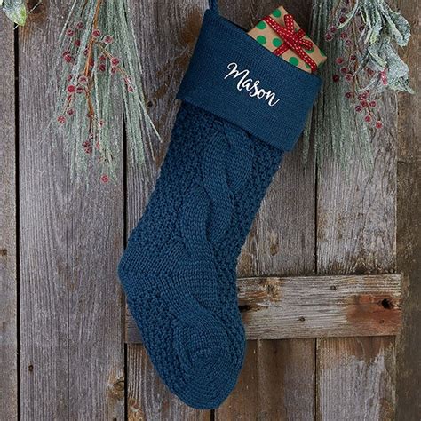 Navy Cozy Cable Knit Personalized Christmas Stocking