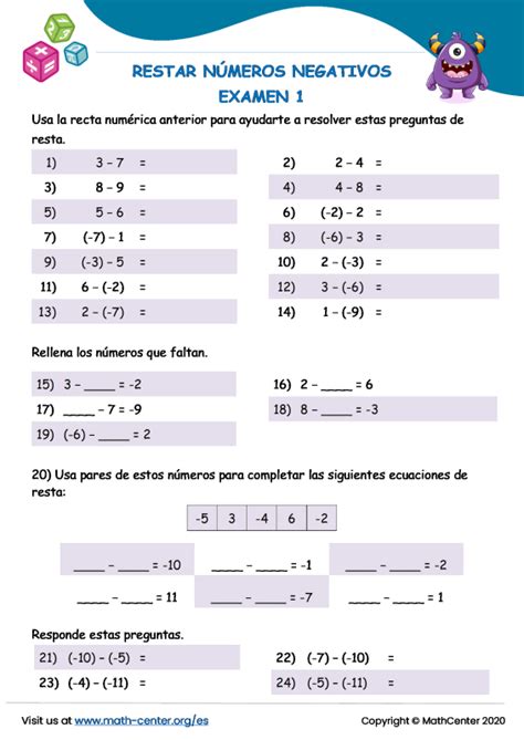 Ejercicios De Numeros Negativos Y Positivos