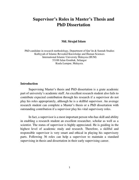 Pdf Supervisor S Roles In Master S Thesis And Phd Dissertation