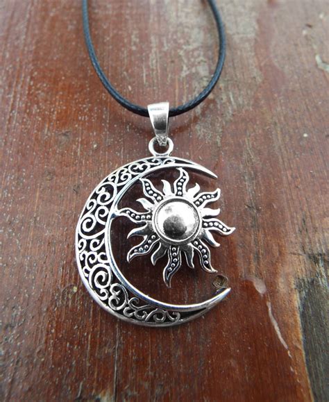 Sun And Moon Pendant Silver Handmade Necklace Sterling 925 Symbol Luna