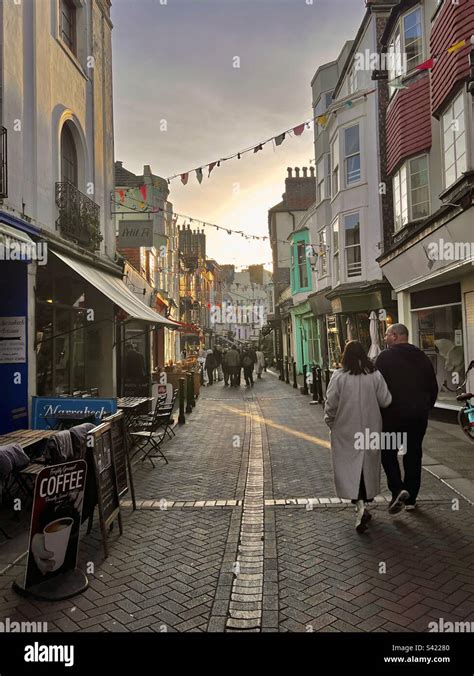 George Street Shops And Cafes At Sunset Hastings Old Town East Sussex