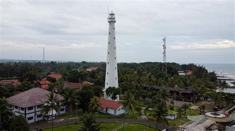 Banten, Indonesia 2021--Aerial view of Lighthouse sea rock sunset ...