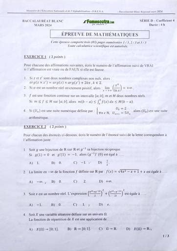 Bac Blanc 2024 Maths Serie D Dren Abidjan 4 By Tehua