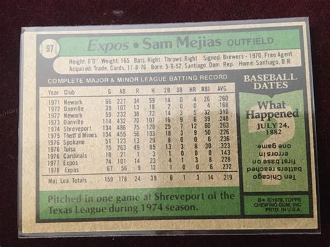 1979 Topps 97 Expos Sam Mejias Baseball Card EBay