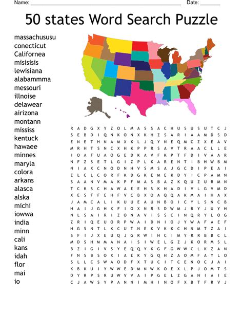 50 States Printable Word Search