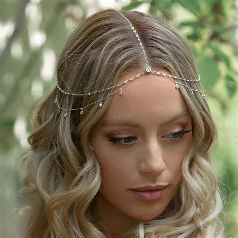 Boho Bridal Head Chain Cubic Leaf Forehead Headband Chain Hair