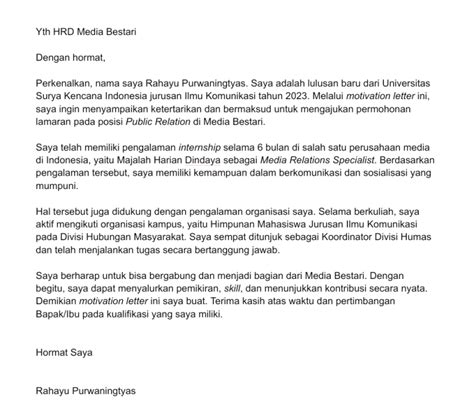 Contoh Motivation Letter Untuk Kerja Struktur Cara Membuatnya