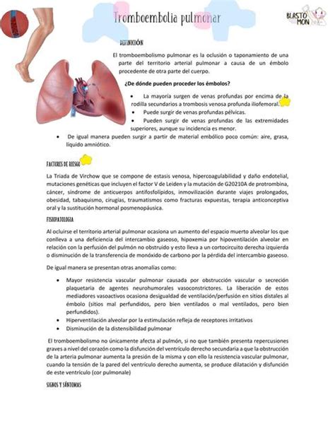 Resúmenes de Tromboembolismo pulmonar Descarga apuntes de