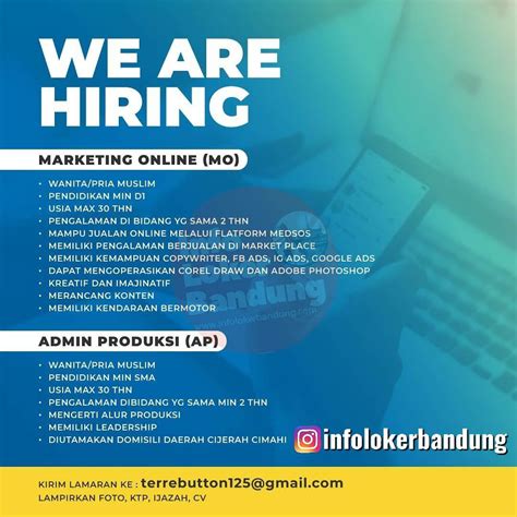 Lowongan Kerja Marketing Online Admin Produksi Bandung September 2019