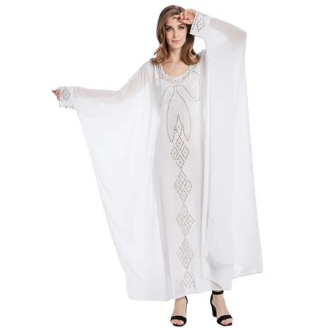 Islamic Clothing White Chiffon Diamonds Cloak Two Piece Style Muslim