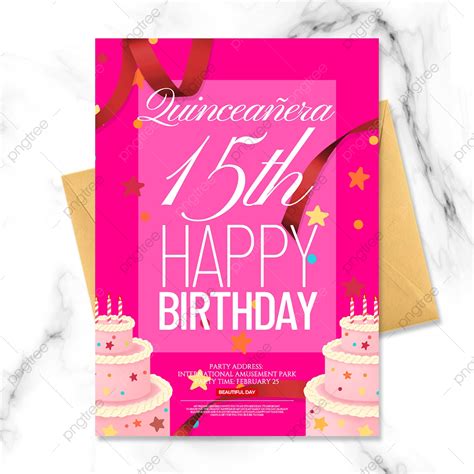 Cake Pink Background Girl 15th Birthday Invitation Template Download On