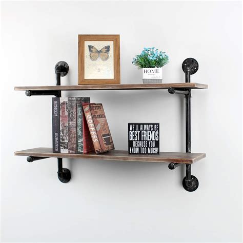 Mbqq Industrial Retro Pipe Shelf Tier Wall Mounted In Rustic