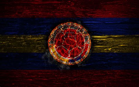 Скачать обои Colombia national football team, fire logo, flag colors ...