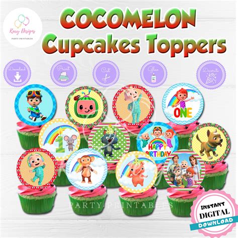 Cocomelon One Birthday Cupcakes Toppers Kary Designs