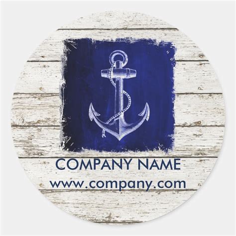 Beach Chic Wood Nautical Navy Blue Anchor Classic Round Sticker Zazzle