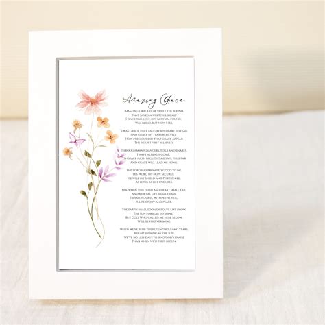 Amazing Grace Lyrics Print Instant Download Flower Bible Verse Printable Wall Art Bible Verse