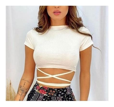 Blusa Cropped Tiras De Amarrar Laço Transpassado P M G Parcelamento