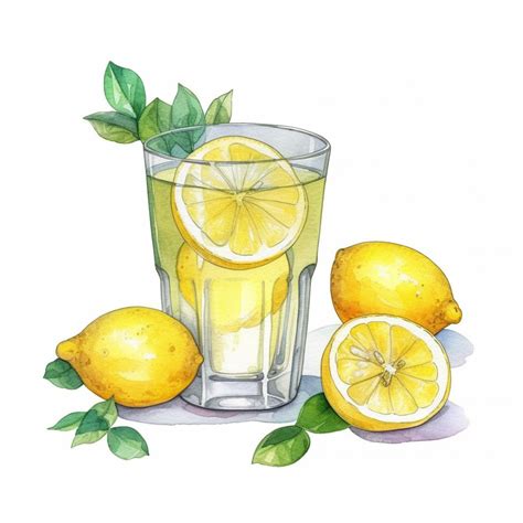 Lemon Juice Watercolor Clipart Illustration Style On White Background