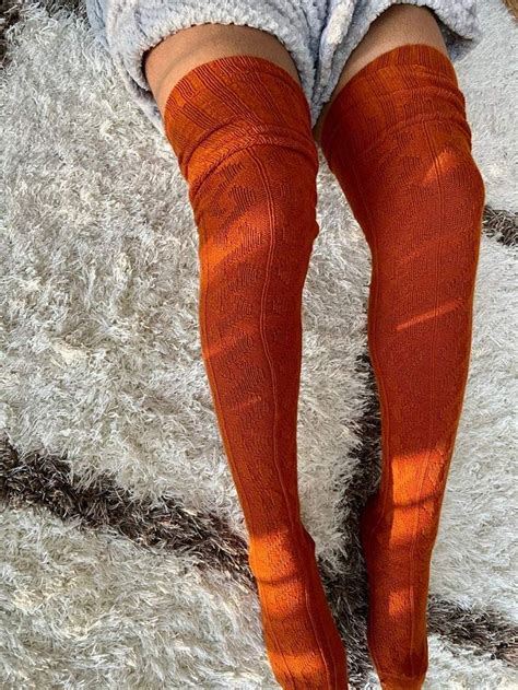 Extra Long Thigh High Cable Knit Sweater Socks Women S Burnt Orange Over The Knee Boot Socks