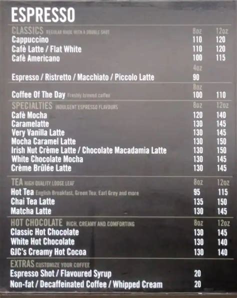 Menu At Gloria Jean S Coffee Restaurant Manila Ground Floor