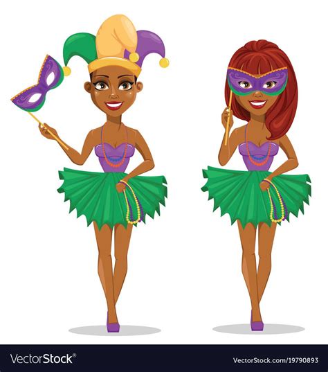 Mardi Gras Jester Woman Set Vector Image On Vectorstock Illustrations