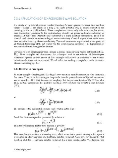 Chapter - 4 The Applications of Schrodinger Equation | PDF ...