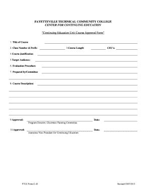 Fillable Online Faytechcc Ftcc Form C43 Revised 03072013 Fayetteville